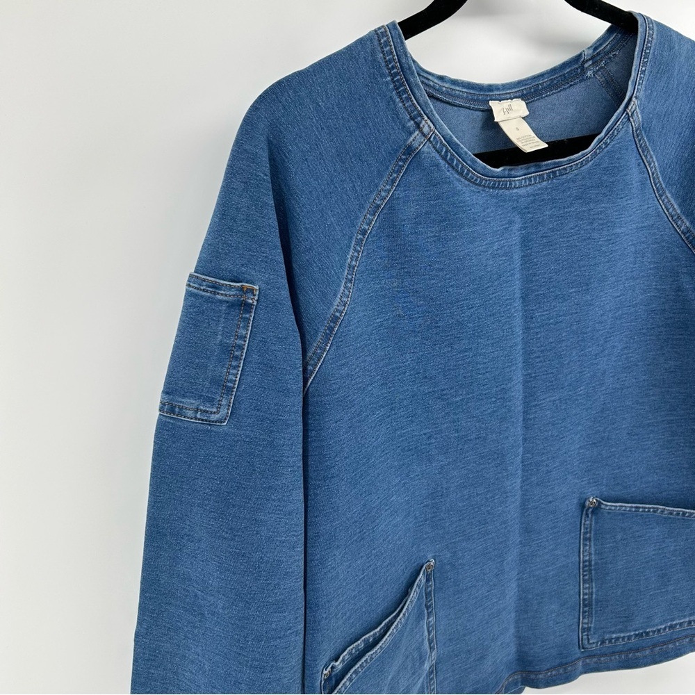 J.Jill Denim Look Knit Pullover Top Patch Pockets Casual Relaxed Fit Size S - Picture 5 of 7